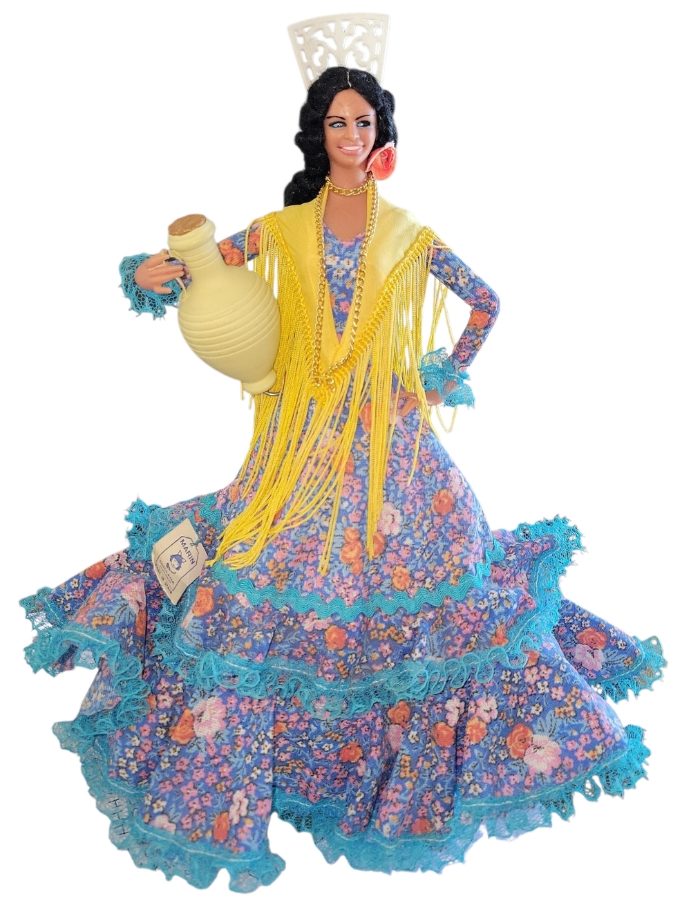 Vintage 1960s Marin Chiclana Doll 17" Flamenco Dancer With Wine Jug / Decanter